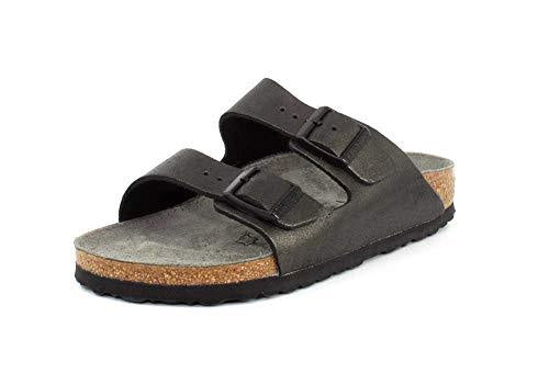 Birkenstock Women's Arizona Sandal Washed Metallic Antique Black Leather (NARROW)