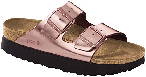 Birkenstock Women's Papillio Arizona Platform Sandal Metallic Copper Leather Narrow