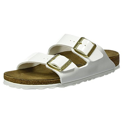 Birkenstock Unisex Arizona Leather Sandal, White Patent Birko-Flor Narrow