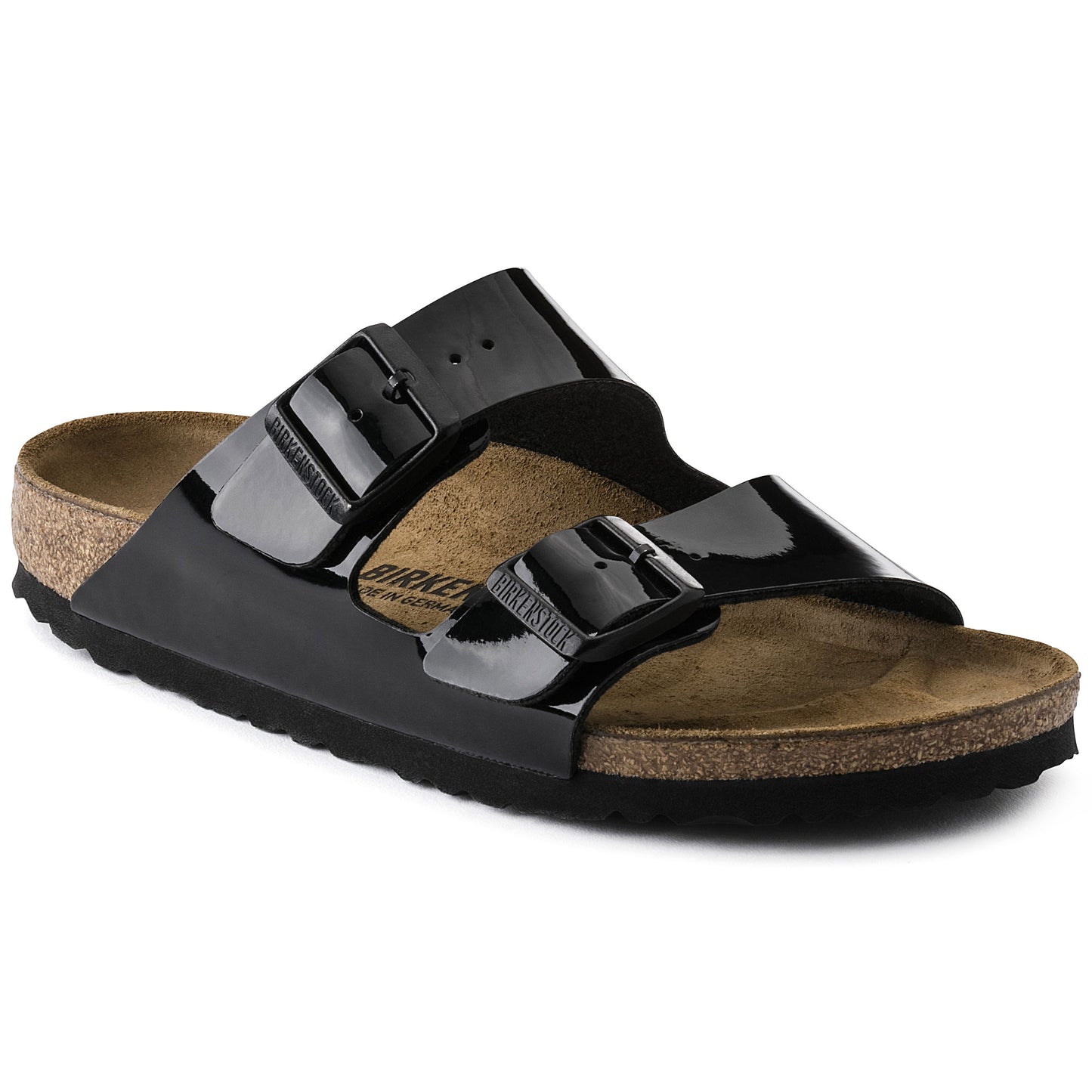 Birkenstock Arizona Birkoflor - Classic Buckled Two Strap Sandal  Black Patent