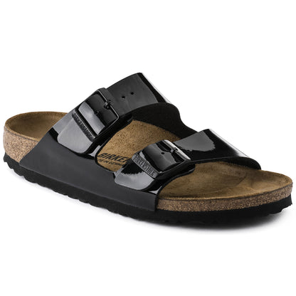 Birkenstock Arizona Birkoflor - Classic Buckled Two Strap Sandal  Black Patent