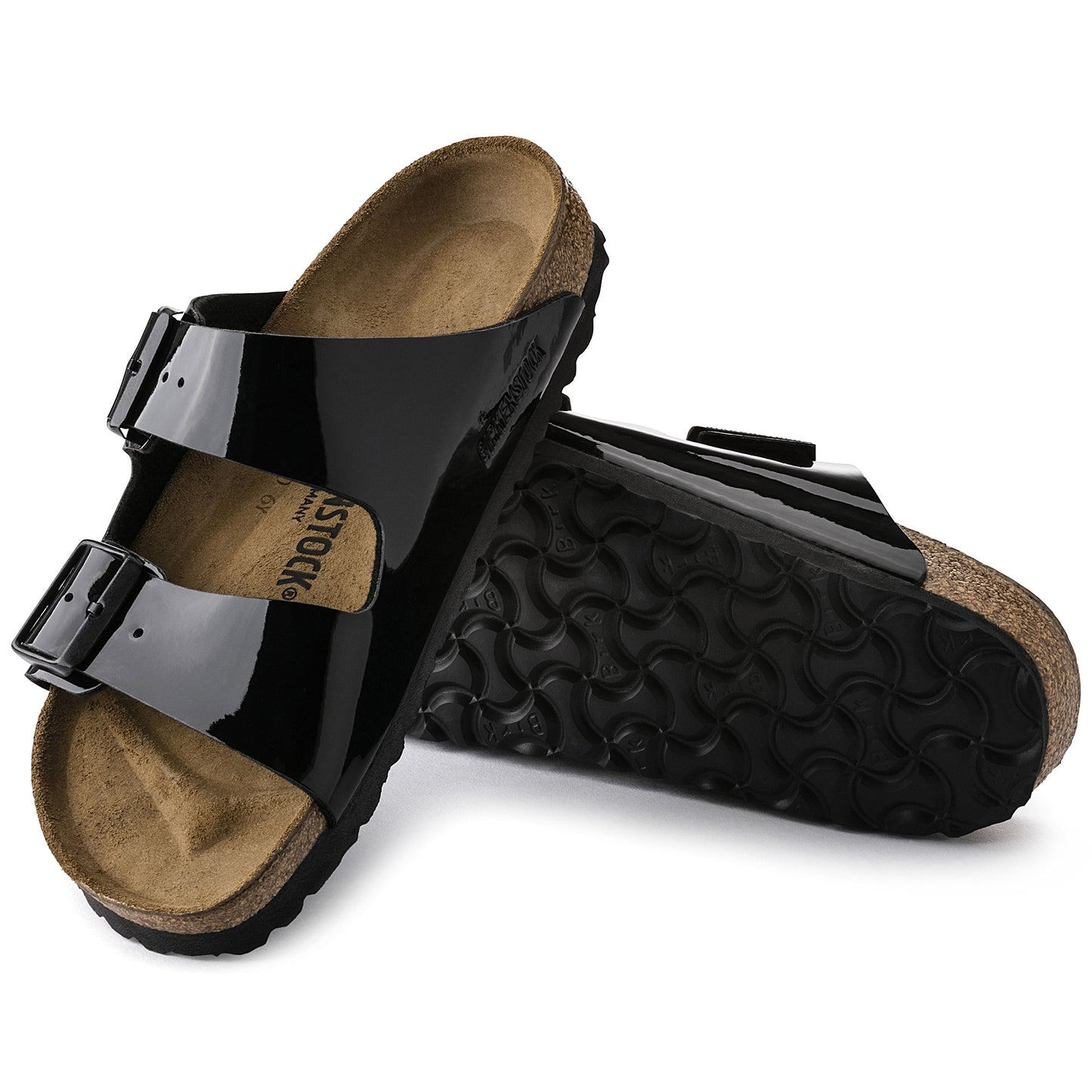 Birkenstock Arizona Birkoflor - Classic Buckled Two Strap Sandal  Black Patent