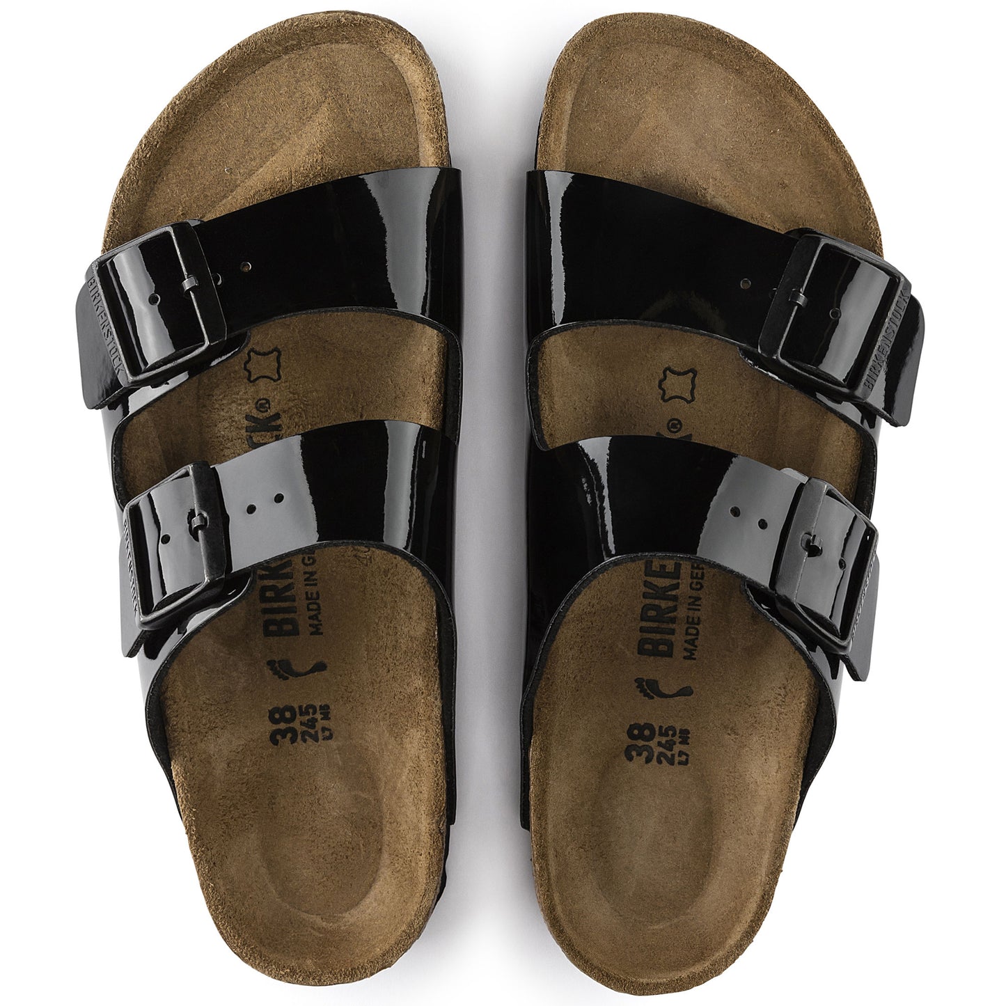 Birkenstock Arizona Birkoflor - Classic Buckled Two Strap Sandal  Black Patent