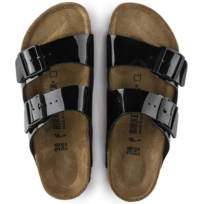 Birkenstock Arizona Birkoflor - Classic Buckled Two Strap Sandal  Black Patent