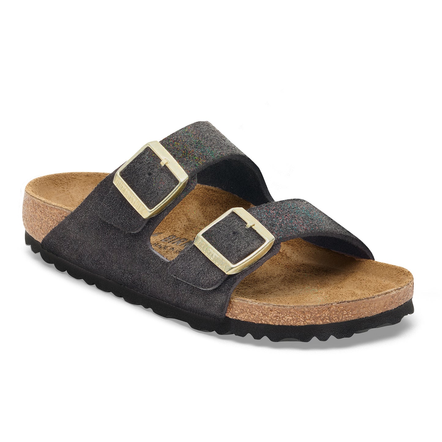 Birkenstock Women's Arizona Sandal, Black Shimmering Narrow