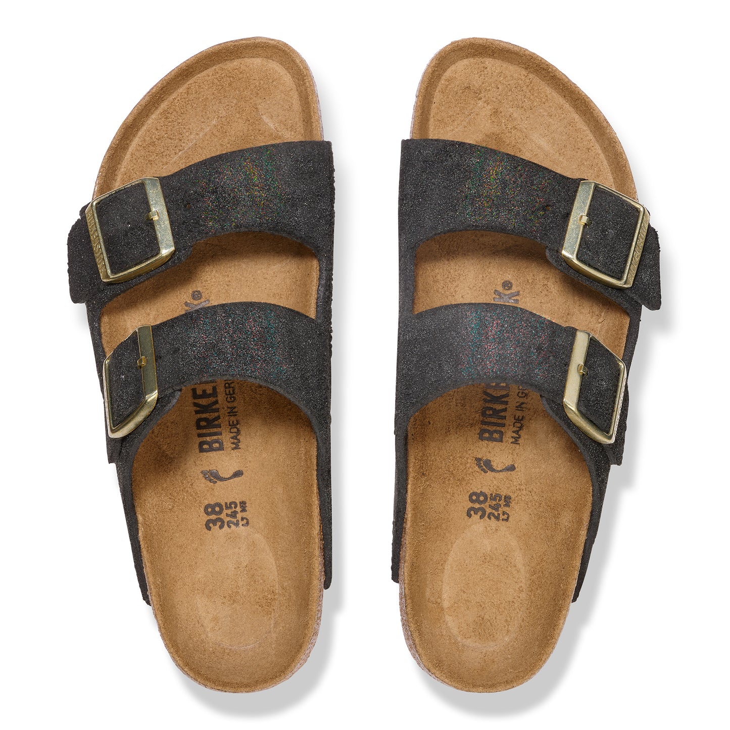 Birkenstock Women's Arizona Sandal, Black Shimmering Narrow