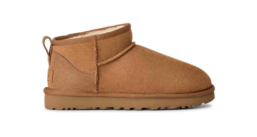 UGG Women's Classic Ultra Mini Boot in chestnut suede — side view