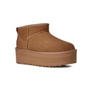 UGG Women's Classic Ultra Mini Platform Boot in Chestnut, front three-quarter view showing the suede upper and platform sole