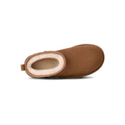 UGG Women's Classic Ultra Mini Platform Boot in Chestnut viewed from above showing the sheepskin-lined opening