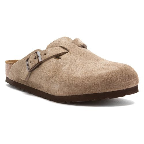 Birkenstock Women's Boston Soft Footbed Clog — Taupe Suede, side view