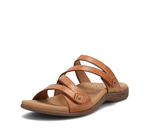 Taos Double U Premium Leather Women's Sandal - Stylish Adjustable Strap Design with Arch Support, Cooling Gel Padding for All-Day Enjoyment and Walking Comfort Black 7 (M) US