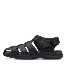 Clarks mens Walkford Fish Flat Sandal, Black Tumbled Leather