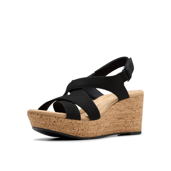 Clarks Collection Women's Rose Style Wedge Sandal — Black Nubuck