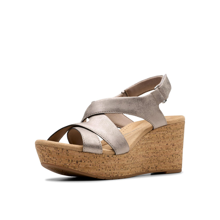 Clarks Collection Women's Rose Style Wedge Sandal — Taupe Metallic