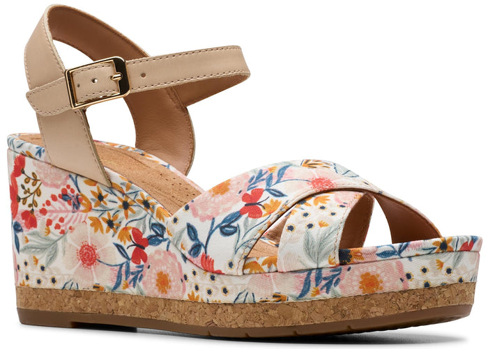 Clarks Women's Chicly Floral Sandal — White Textile