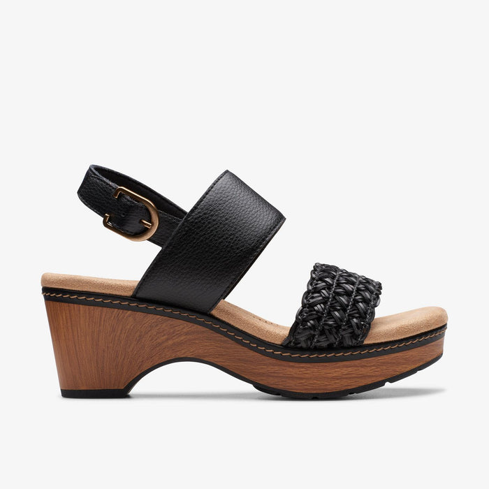 Clarks Collection Women's Seannah Step Wedge Sandal — Black Leather