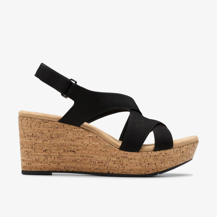Clarks Collection Women's Rose Style Wedge Sandal — Black Nubuck