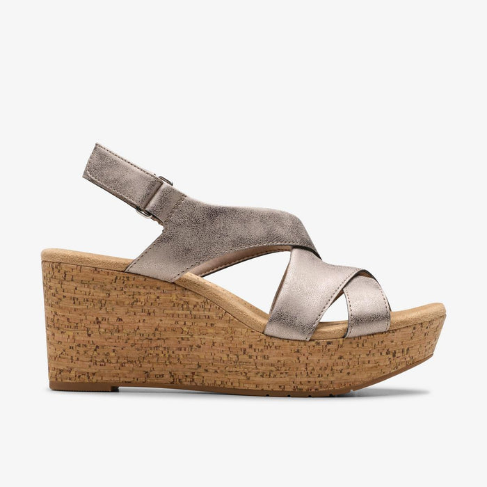 Clarks Collection Women's Rose Style Wedge Sandal — Taupe Metallic
