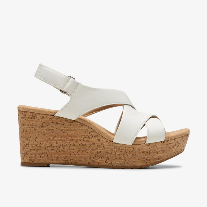 Clarks Collection Women's Rose Style Wedge Sandal — White Leather