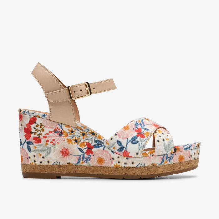 Clarks Women's Chicly Floral Sandal — White Textile