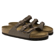 Birkenstock Florida three-strap sandal in Mocha Birkibuc, three-quarter view of the pair