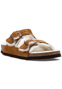 Birkenstock Unisex Arizona Shearling Sandal in Taupe