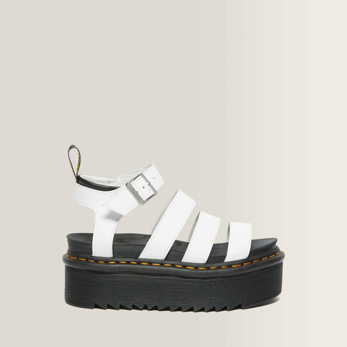 Dr. Martens Blaire Quad Hydro Sandal in White, side profile facing right on the black Quad platform sole