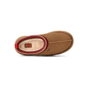 UGG Women's Tazz II Slipper in Chestnut, top view showing the sheepskin footbed and UGG leather label