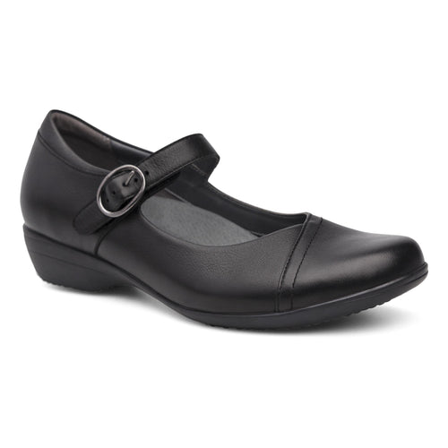 Dansko Fawna Mary Jane, Black Leather, three-quarter view