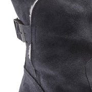 Birkenstock Unisex Uppsala Shearling Boot in Graphite, buckle strap and shearling collar detail
