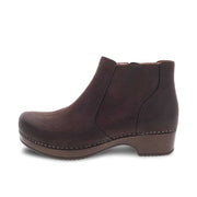 Dansko Women's Barbara Chocolate Burnished Nubuck — side view, toe facing right