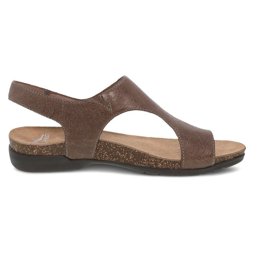 Dansko Women's Reece Sandal Stone Waxy Burnished — side view, toe facing right