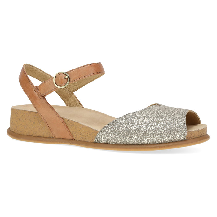 Dansko Cass Peep-Toe Wedge Sandal for Women - Platino/Tan