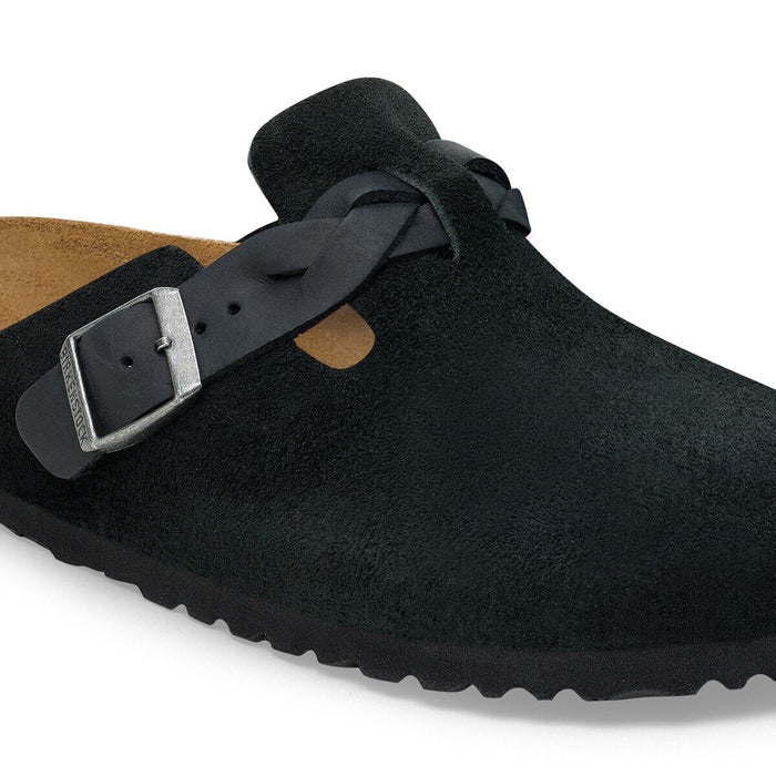 Birkenstock Women's Boston Braid Clog — Black Suede (Narrow)