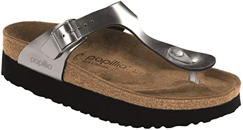 Birkenstock Papillio Women's Gizeh Platform Sandal, Silver Leather Regular