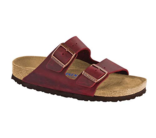 Birkenstock Women's Arizona Soft Footbed Oil Leather Narrow Fit Sandal, Zinfandel