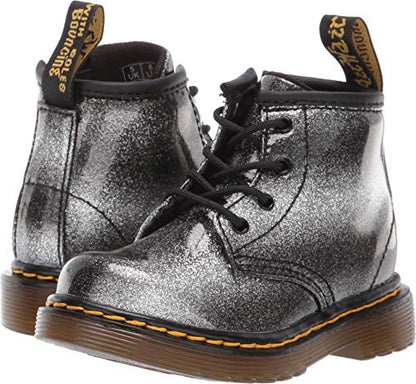 Dr. Martens Kid's Collection Baby Girl's 1460 Patent Glitter Brooklee (Toddler) Black/Silver Glitter Pu